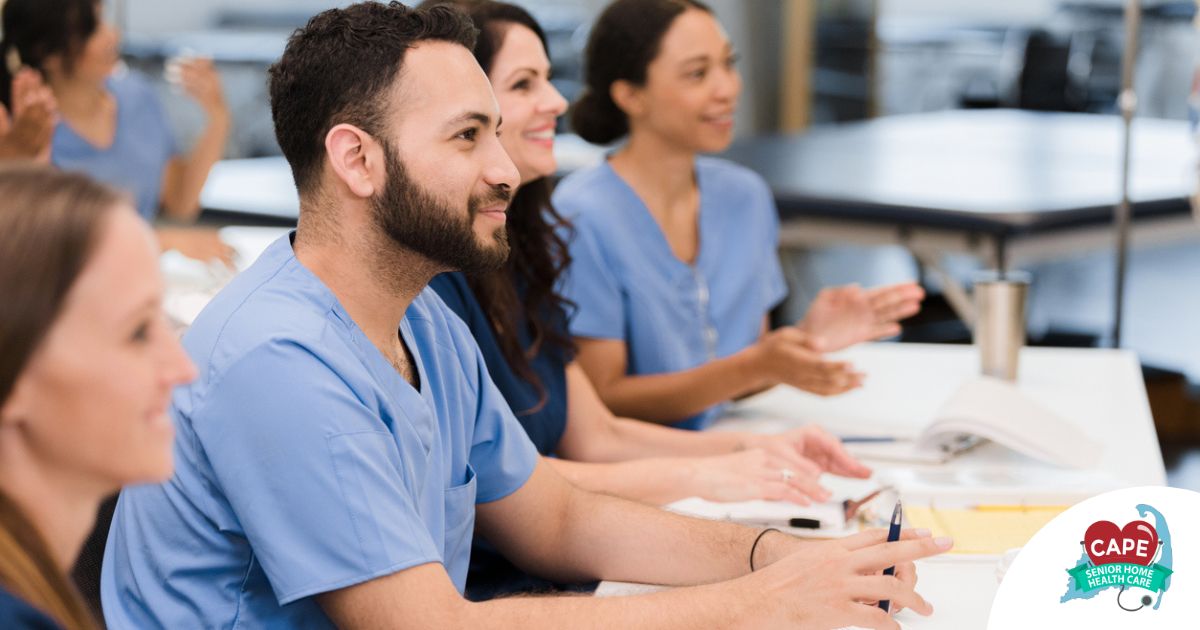 Professional Development for Senior Caregivers Senior caregivers attend a professional development course.